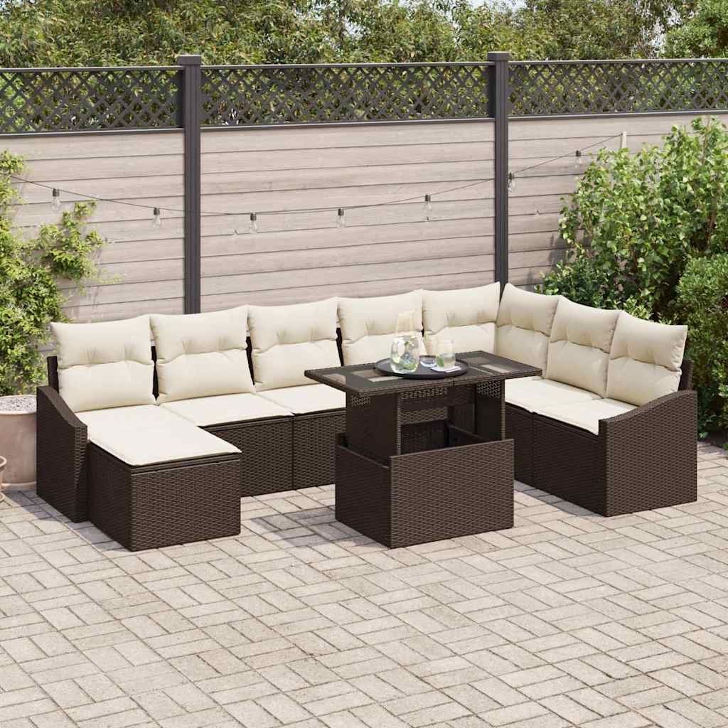 Garten-Sofa-Set 9 stk. Braun und Creme