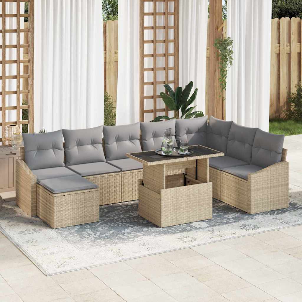 Garten-Sofa-Set 9 stk. Beige und Hellgrau