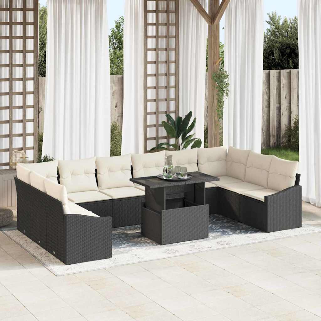 Garten-Sofa-Set 11 stk. Schwarz und Creme