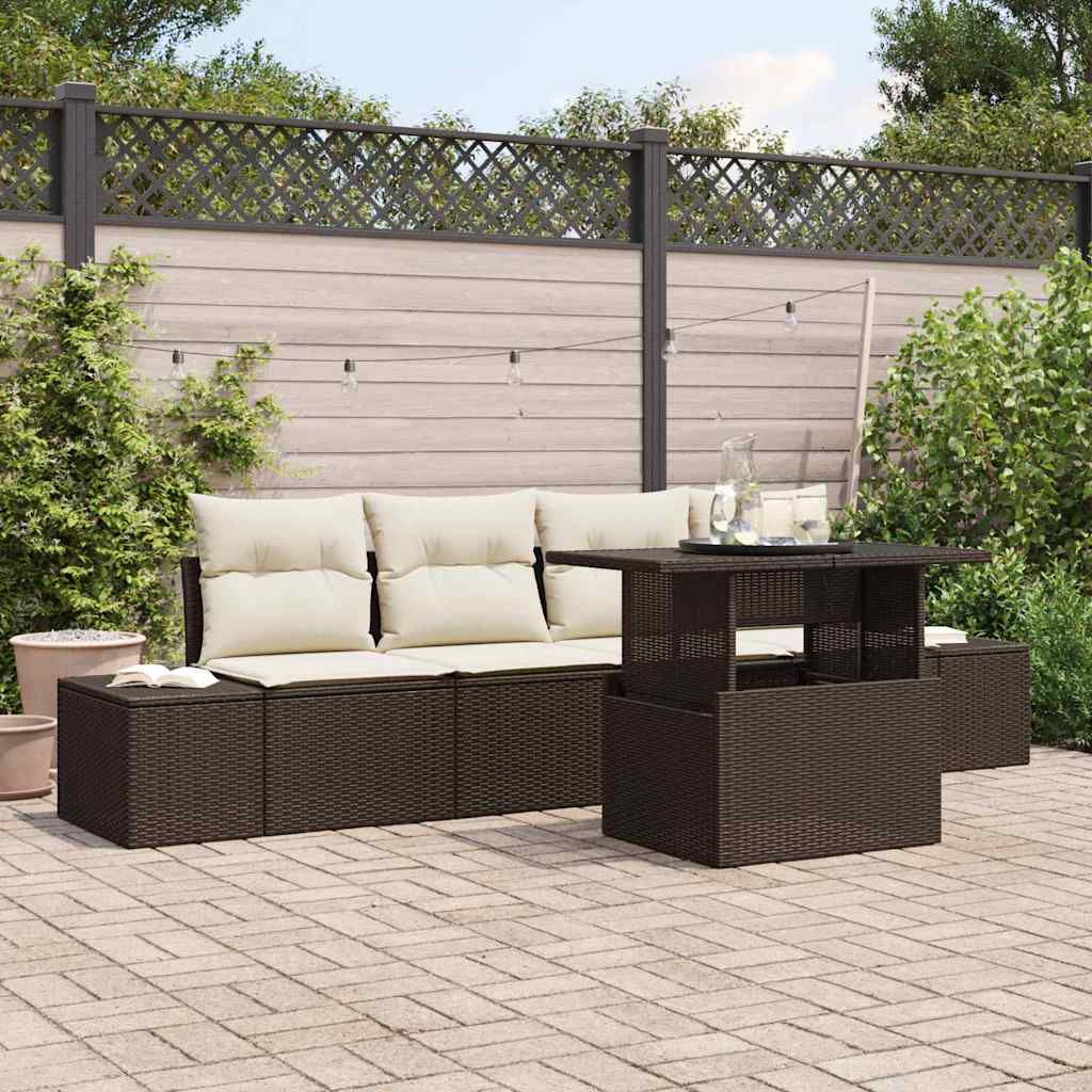 Garten-Sofa-Set 5 stk. Braun und Creme