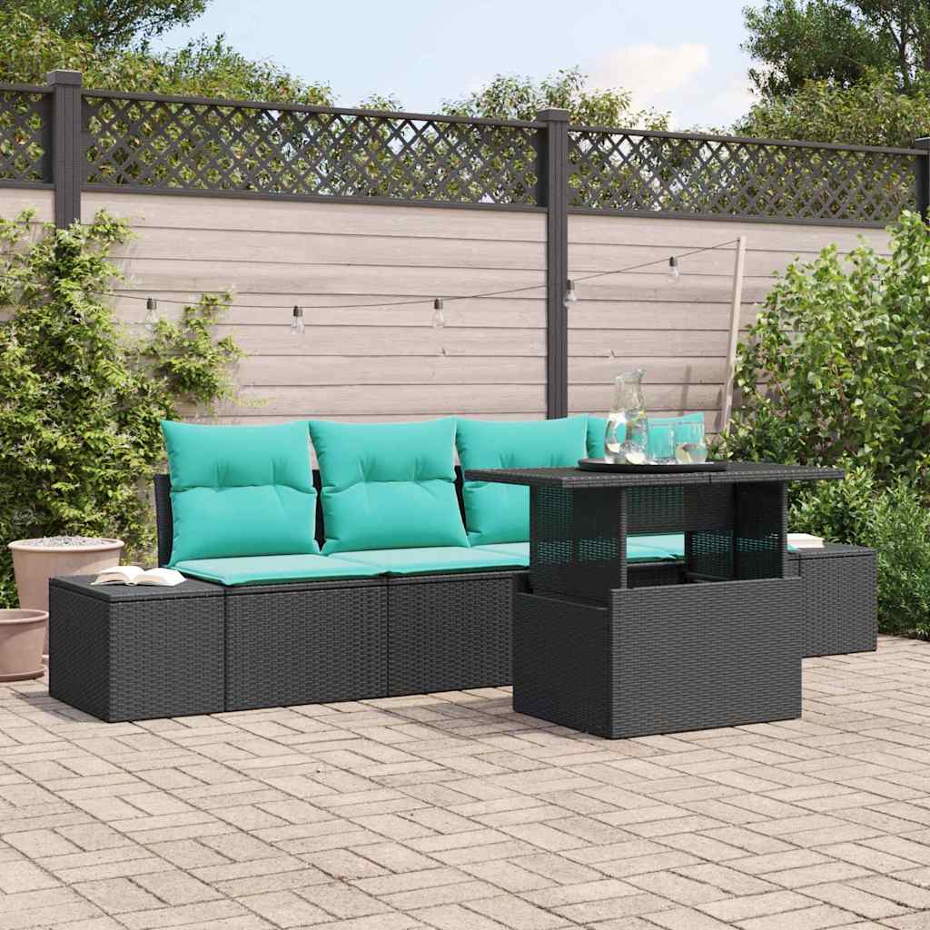 Garten-Sofa-Set 5 stk. 4-Sitzanzahl Schwarz und Türkis