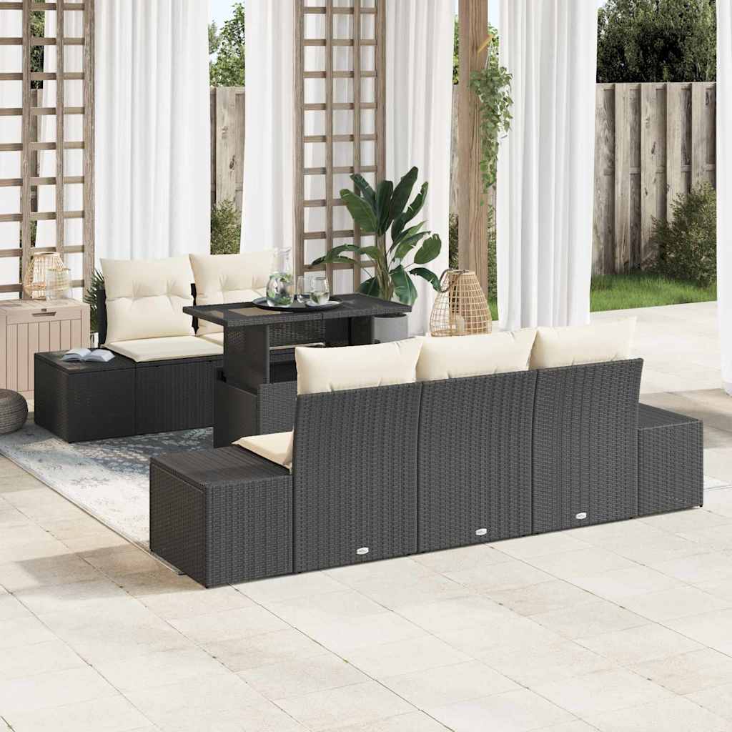 Garten-Sofa-Set 6 stk. Schwarz und Creme