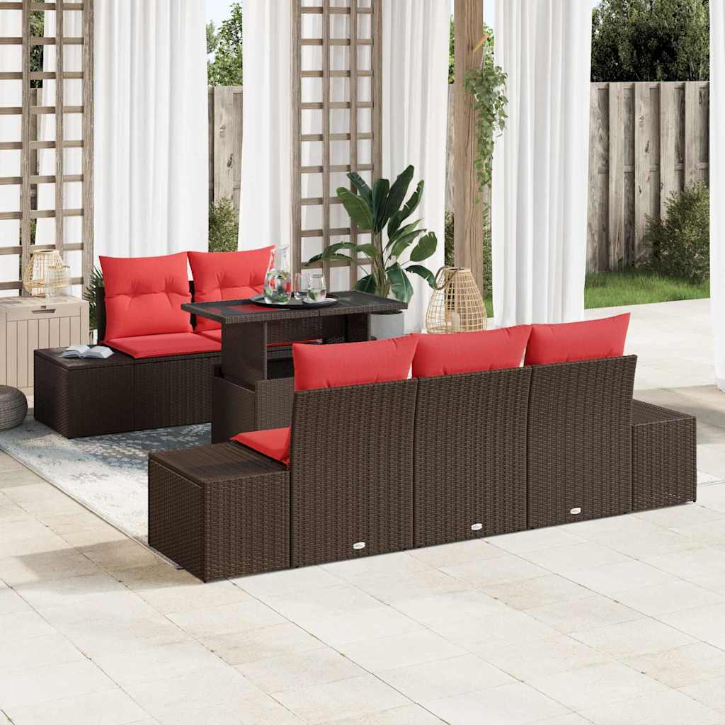 Garten-Sofa-Set 6 stk. 5-Sitzanzahl Braun und Rot
