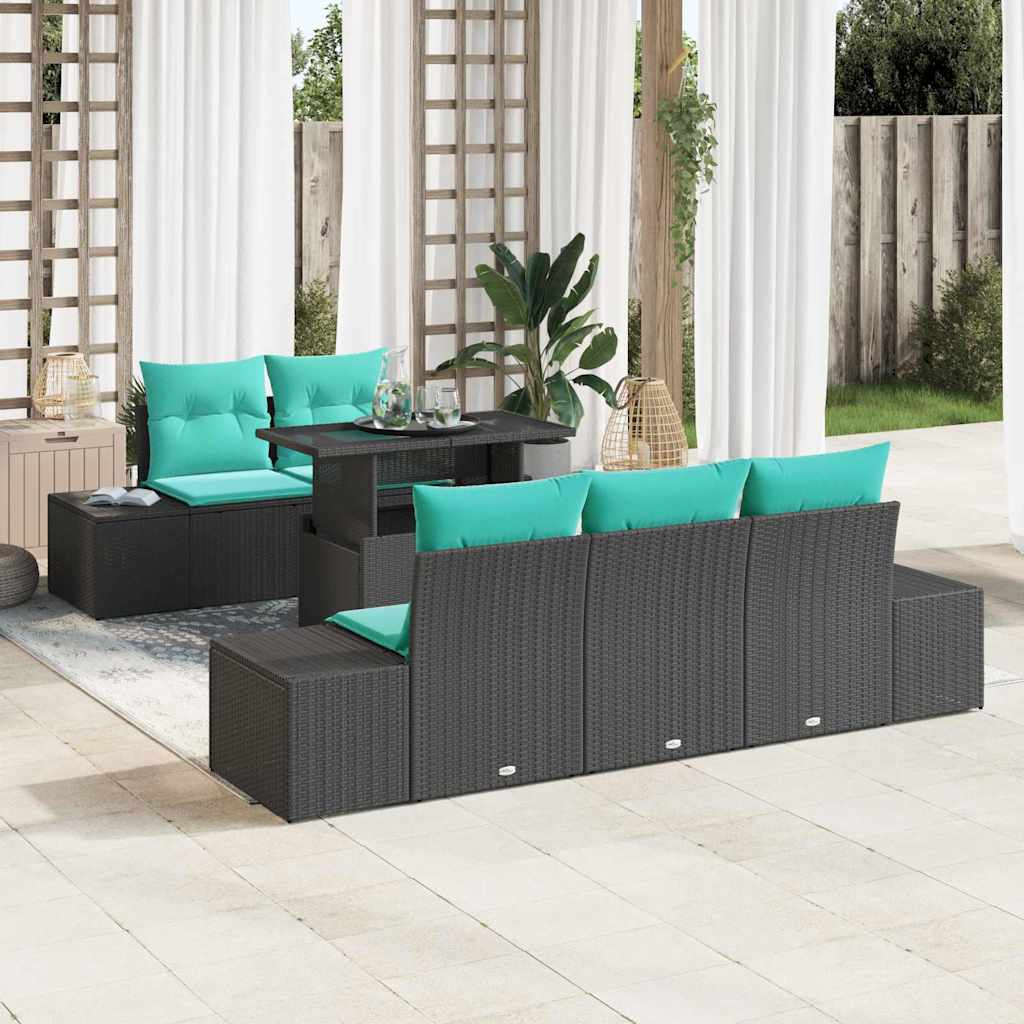 Garten-Sofa-Set 6 stk. 5-Sitzanzahl Schwarz und Türkis