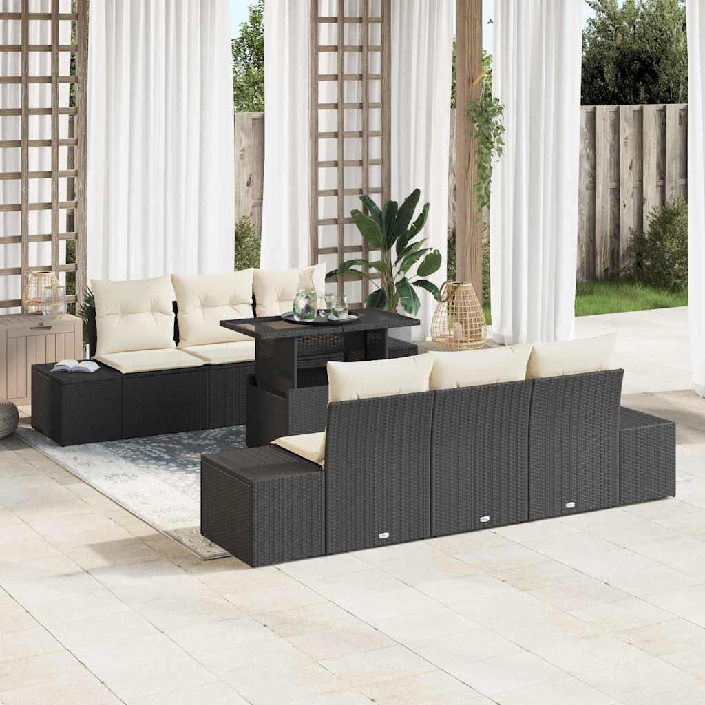Garten-Sofa-Set 7 stk. Schwarz und Creme