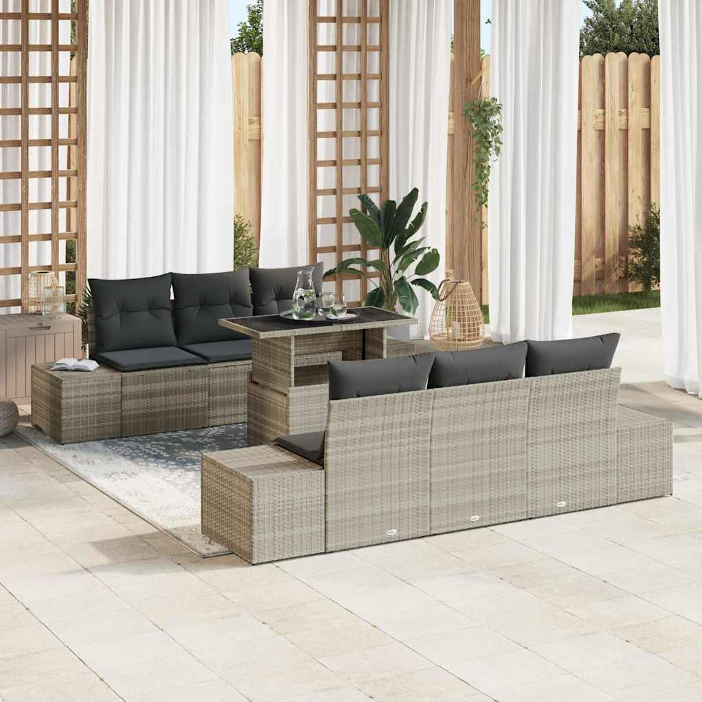Garten-Sofa-Set 7 stk. Hellgrau und Dunkelgrau