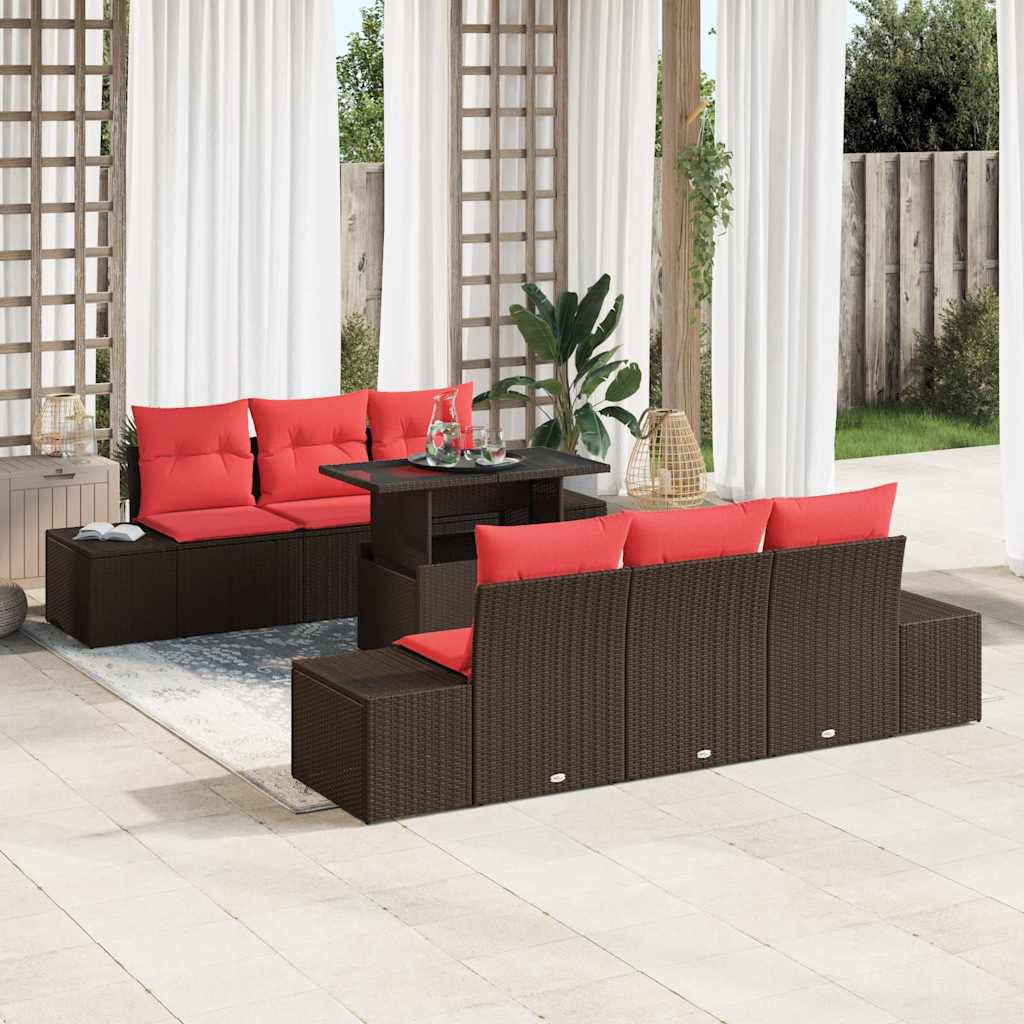 Garten-Sofa-Set 7 stk. 6-Sitzanzahl Braun und Rot