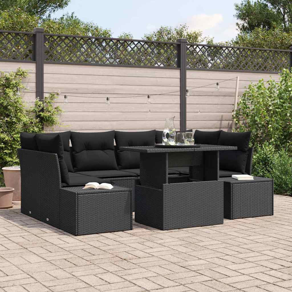 Garten-Sofa-Set 7 stk. Schwarz