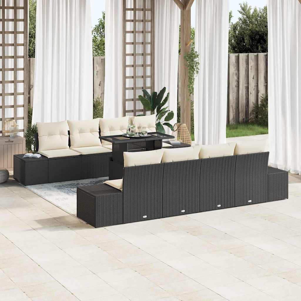 Gartensofa-set 9 stk. Schwarz und Creme