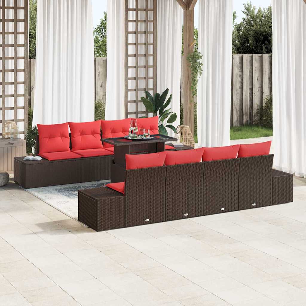 Gartensofa-set 7 stk. 6-Sitzanzahl Braun und Rot Poly-Rattan