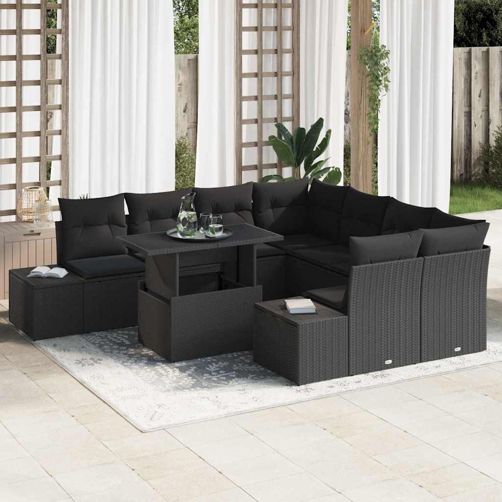 Gartensofa-set 9 stk. Schwarz Poly-Rattan