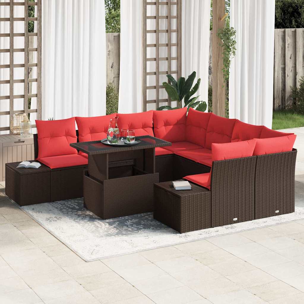 Gartensofa-set 9 stk. Braun Poly-Rattan