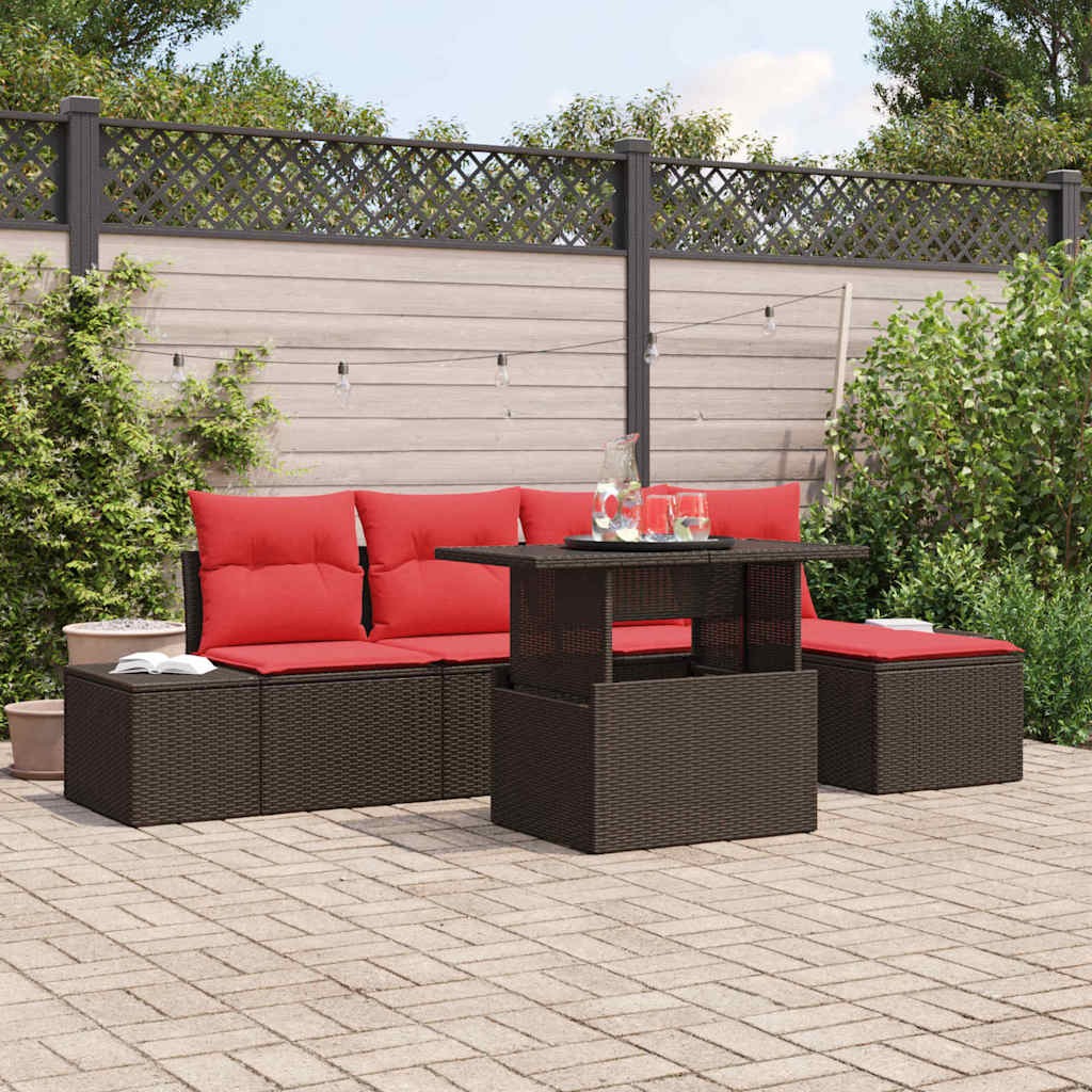 Gartensofa-set 6 stk. Braun Poly-Rattan