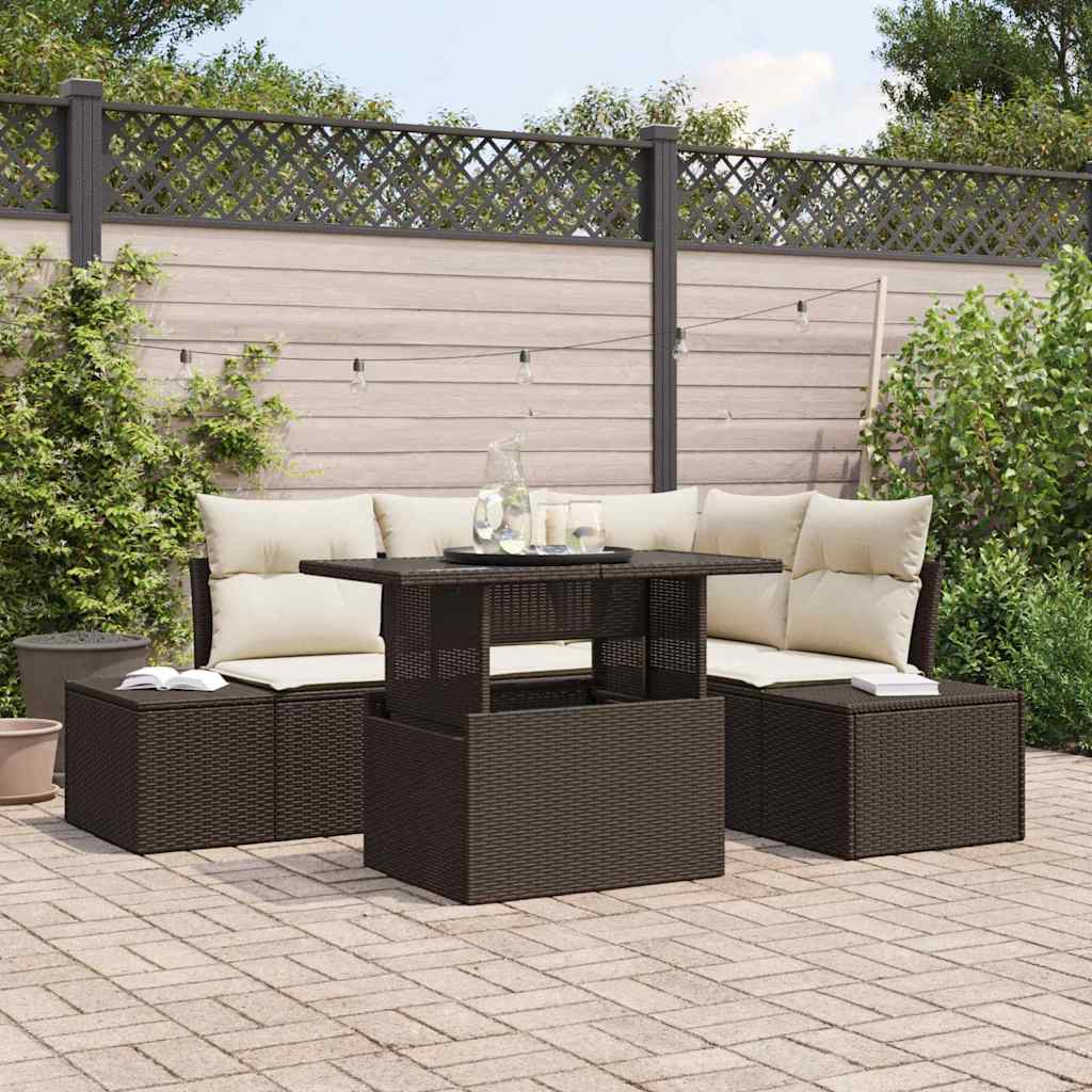 Gartensofa-set 5 stk. Braun Poly-Rattan