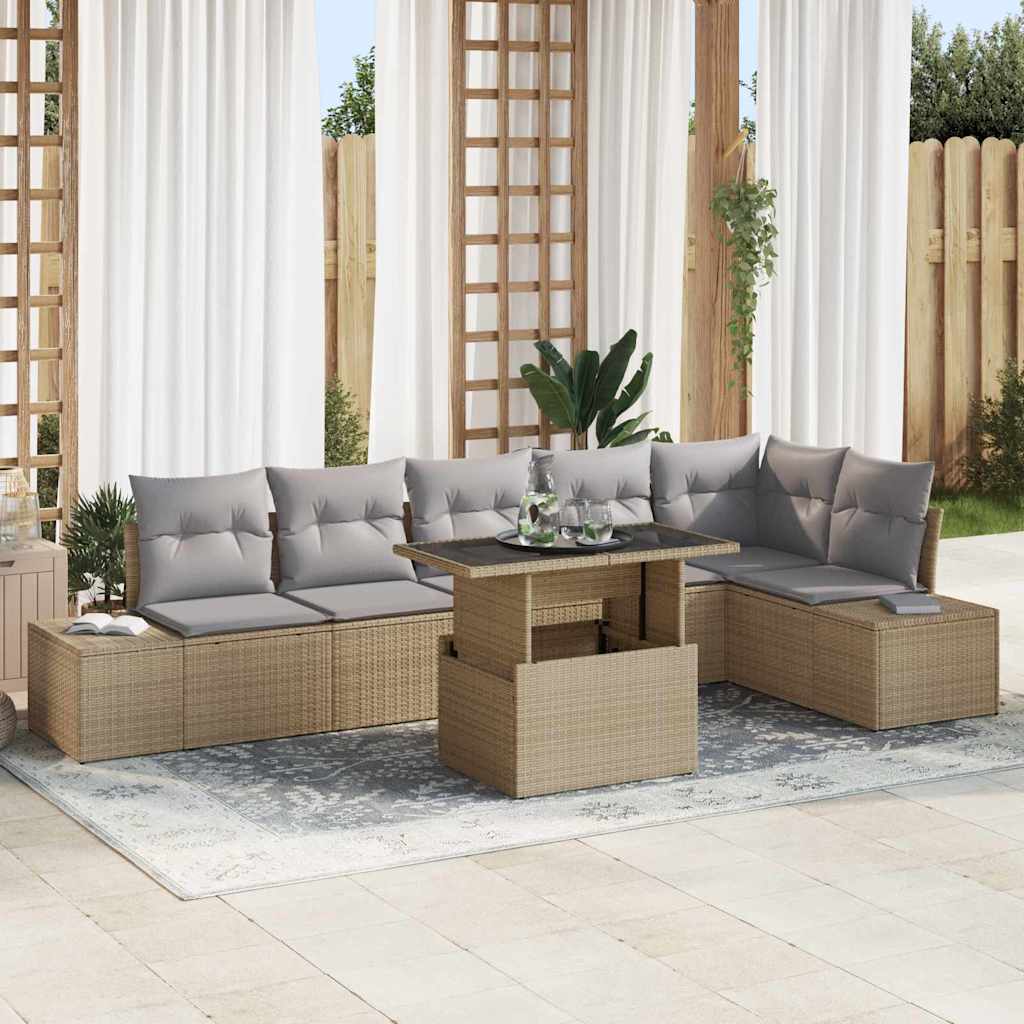 Gartensofa-set 7 stk. Beige Poly-Rattan