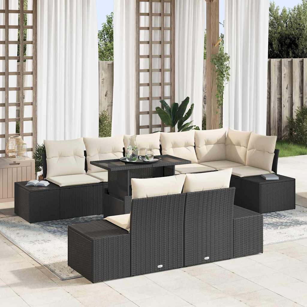 Gartensofa-set 9 stk. Schwarz Poly-Rattan