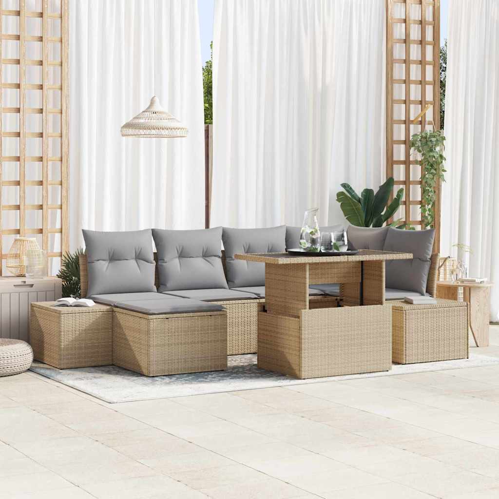 Gartensofa-set 7 stk. Beige Poly-Rattan