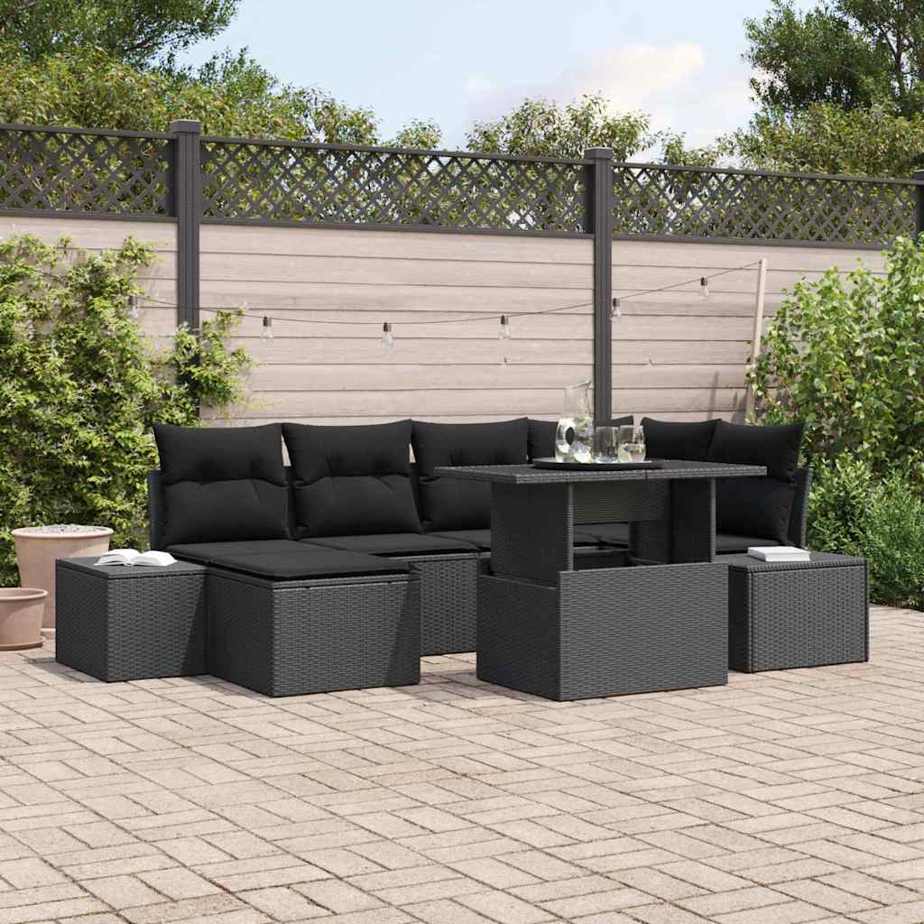Gartensofa-set 7 stk. Schwarz Poly-Rattan