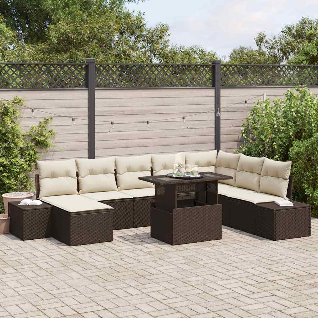 Gartensofa-set 9 stk. Braun Poly-Rattan