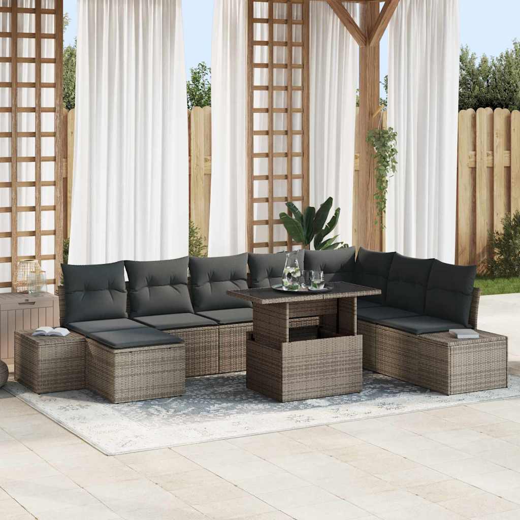 Gartensofa-set 9 stk. Grau Poly-Rattan
