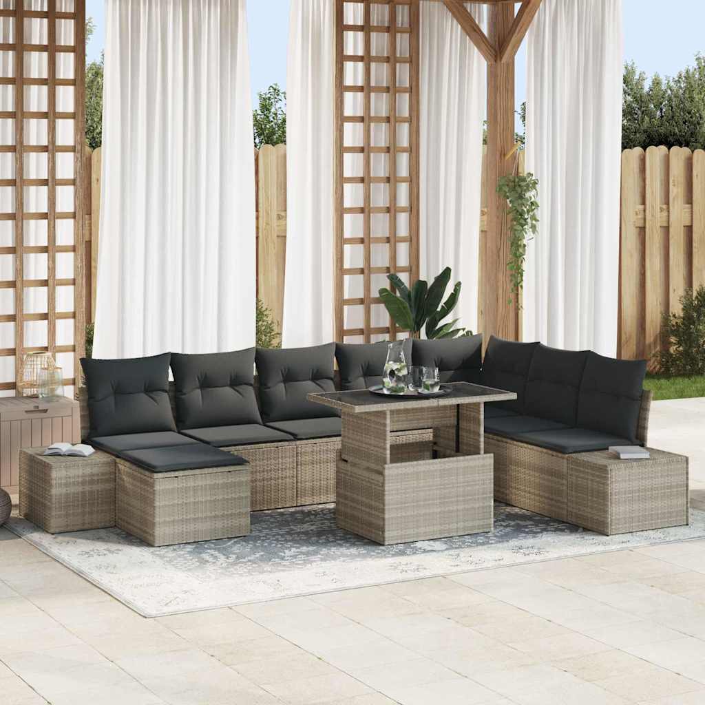 Gartensofa-set 9 stk. Hellgrau Poly-Rattan