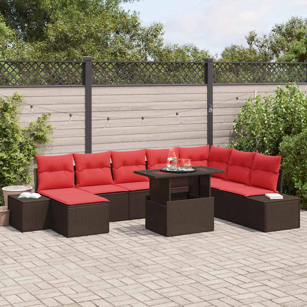 Gartensofa-set 9 stk. Braun Poly-Rattan