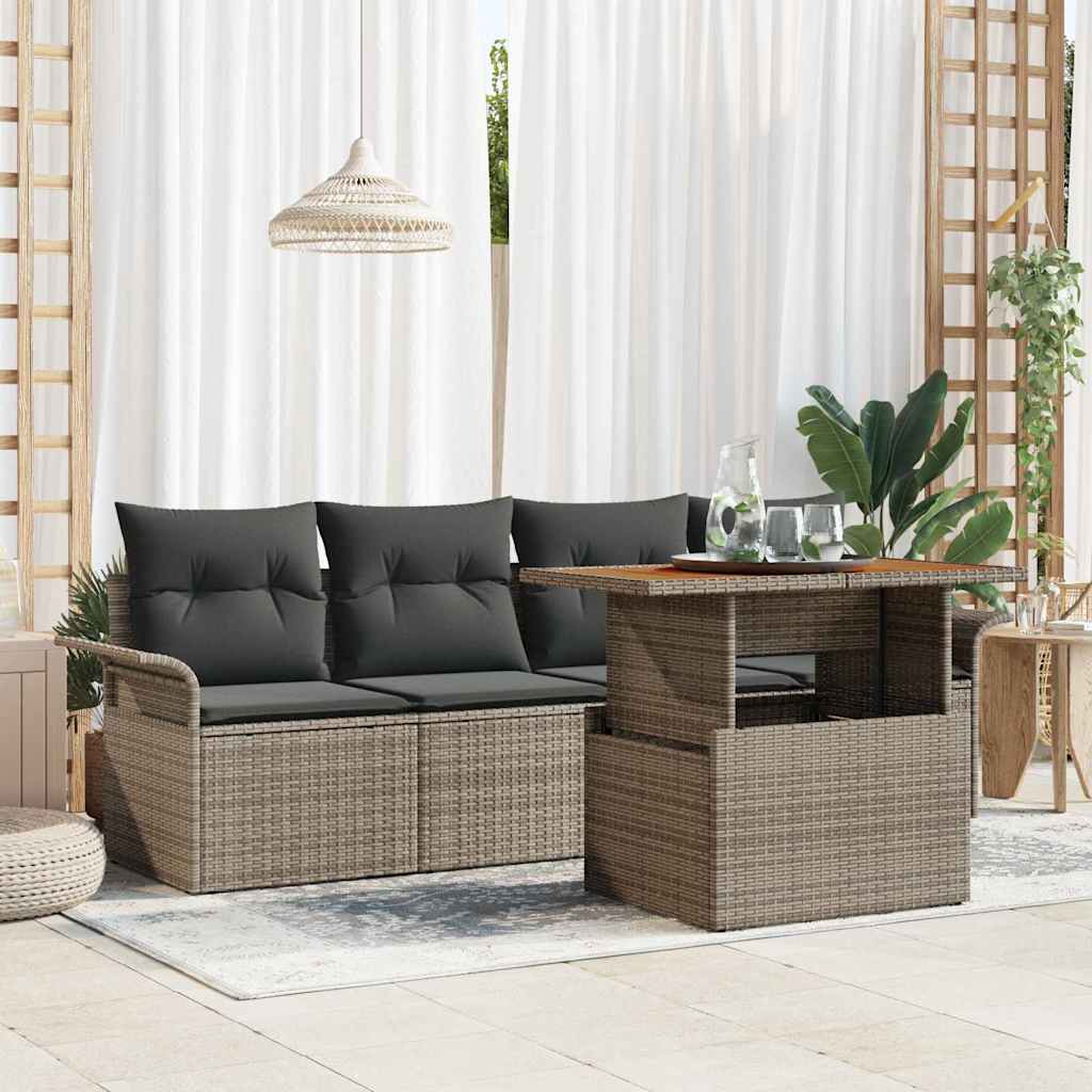 Garten-Sofa-Set 5 stk. Grau Poly Rattan