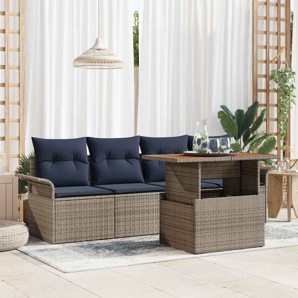 Garten-Sofa-Set 5 stk. Grau Poly Rattan