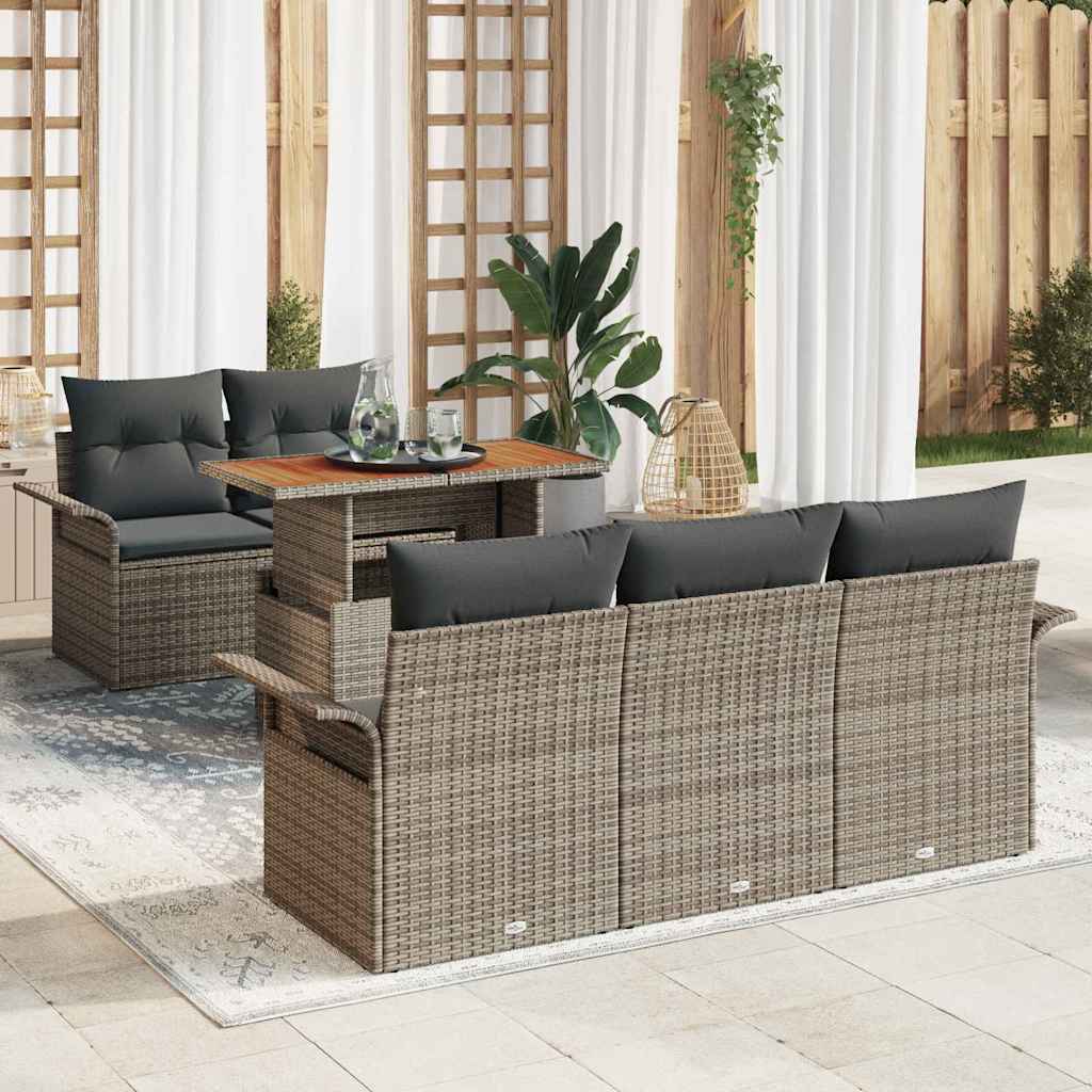 Garten-Sofa-Set 6 stk. Grau Poly Rattan