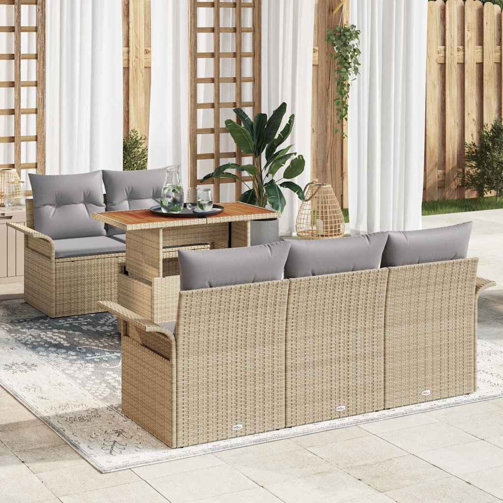 Garten-Sofa-Set 6 stk. Beige Poly Rattan