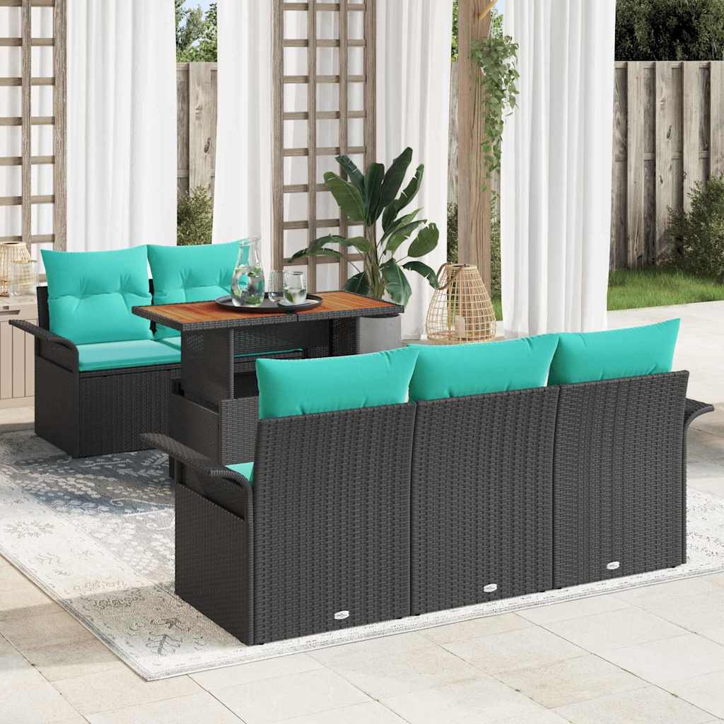 Garten-Sofa-Set 6 stk. Schwarz Poly Rattan