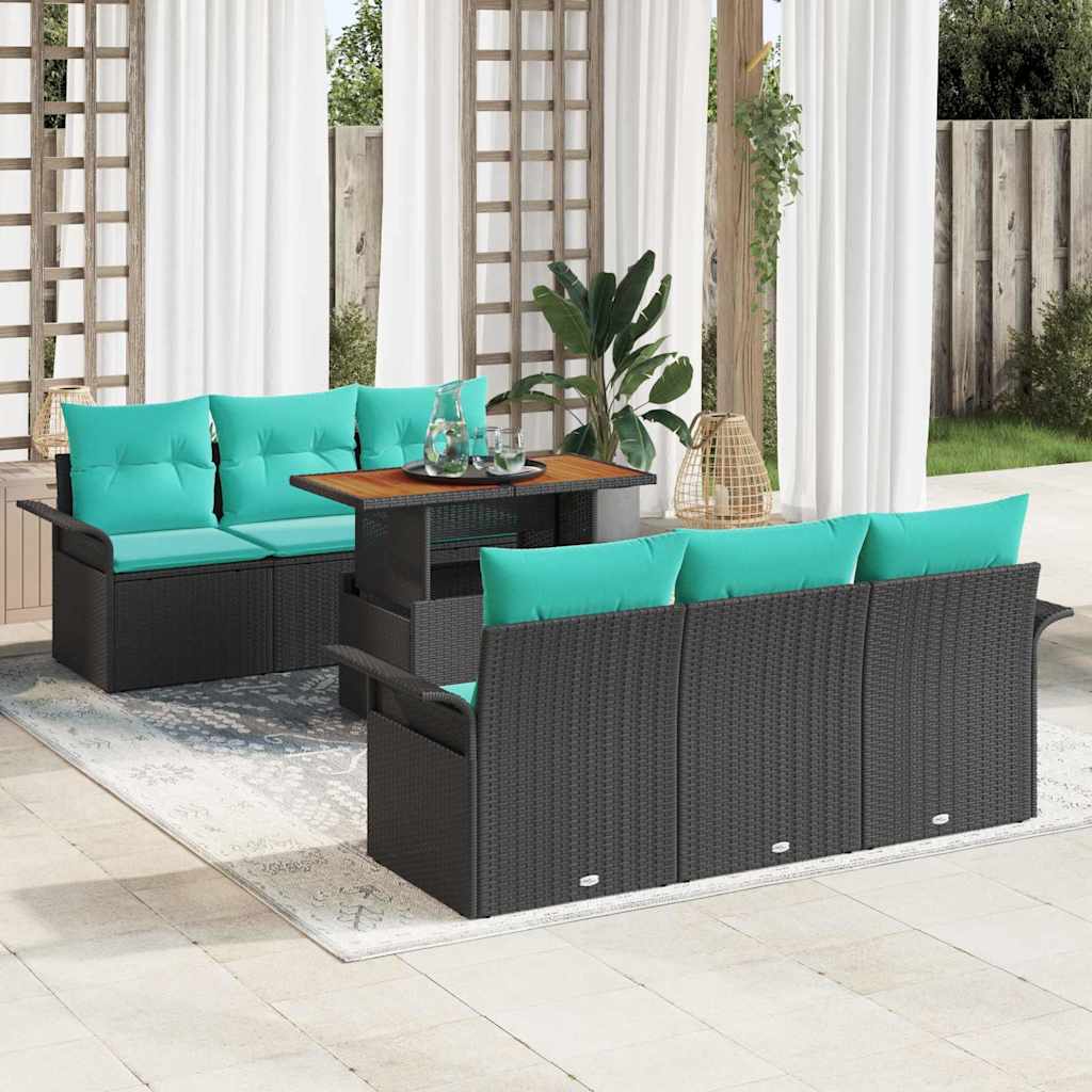 Garten-Sofa-Set 7 stk. Schwarz Poly Rattan