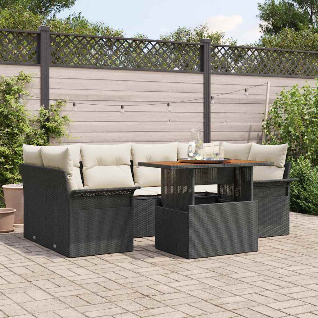 Garten-Sofa-Set 7 stk. Schwarz Poly Rattan