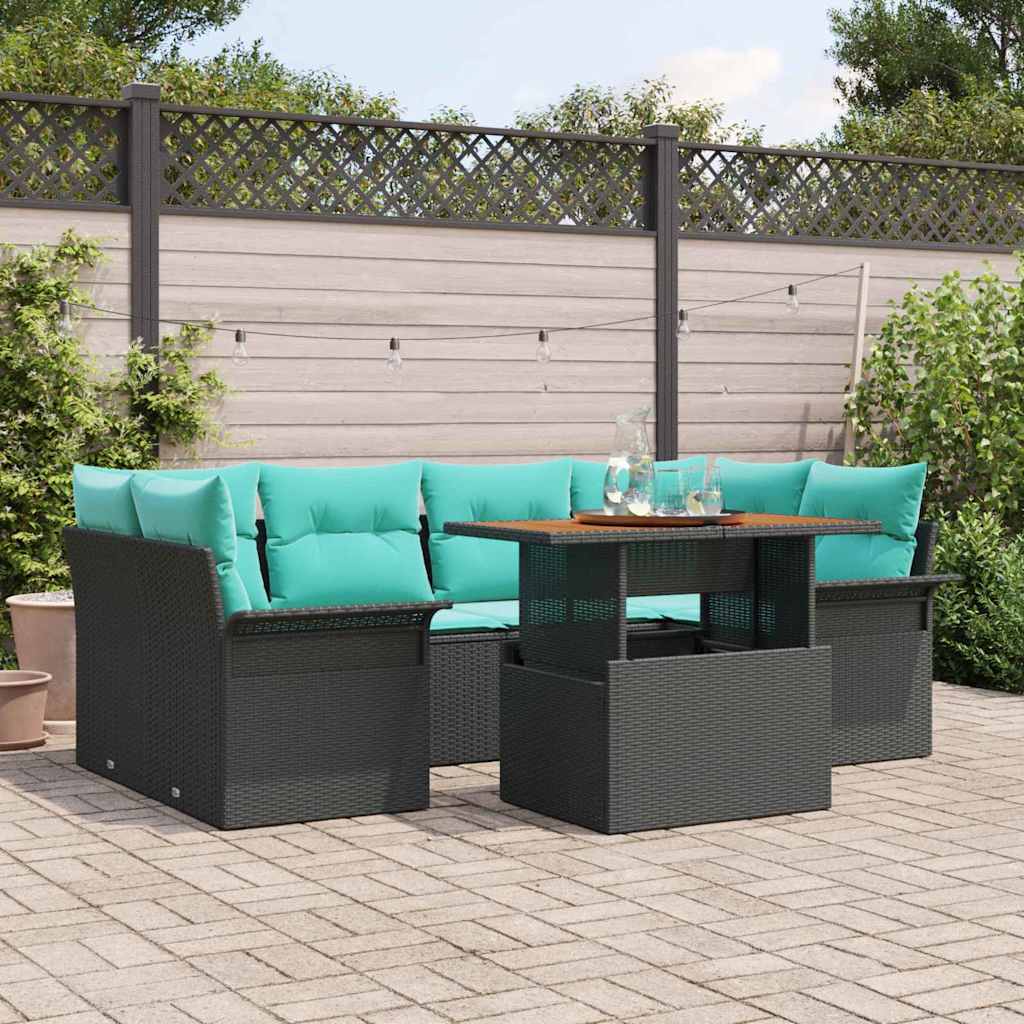 Garten-Sofa-Set 7 stk. Schwarz Poly Rattan