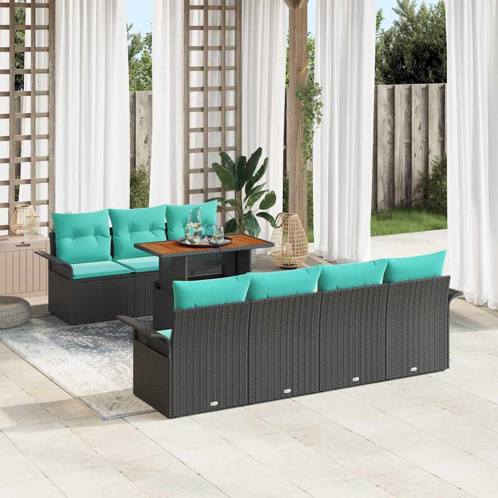 Garten-Sofa-Set 8 stk. Schwarz Poly Rattan