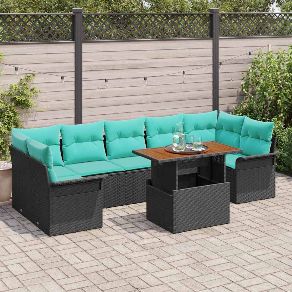 Garten-Sofa-Set 8 stk. Schwarz Poly Rattan