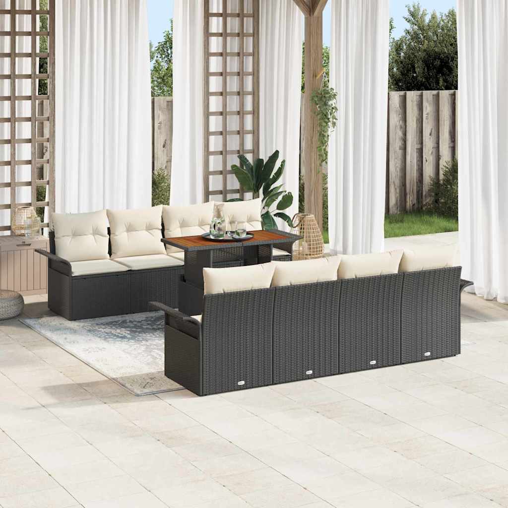 Garten-Sofa-Set 9 stk. Schwarz Poly Rattan