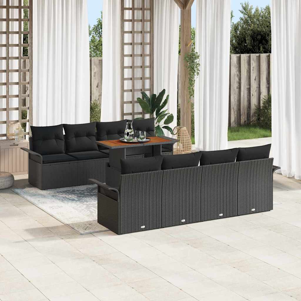 Garten-Sofa-Set 9 stk. Schwarz Poly Rattan