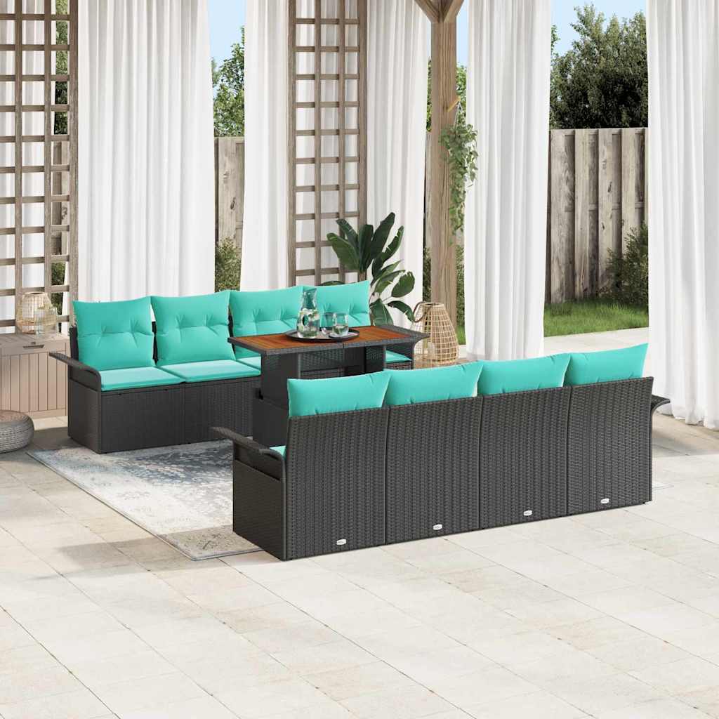 Garten-Sofa-Set 9 stk. Schwarz Poly Rattan