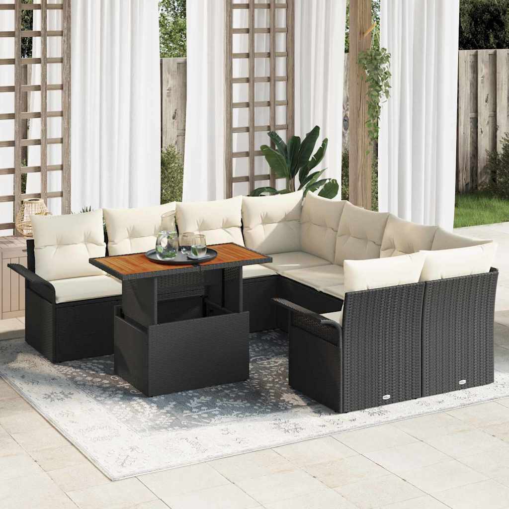 Garten-Sofa-Set 9 stk. Schwarz Poly Rattan