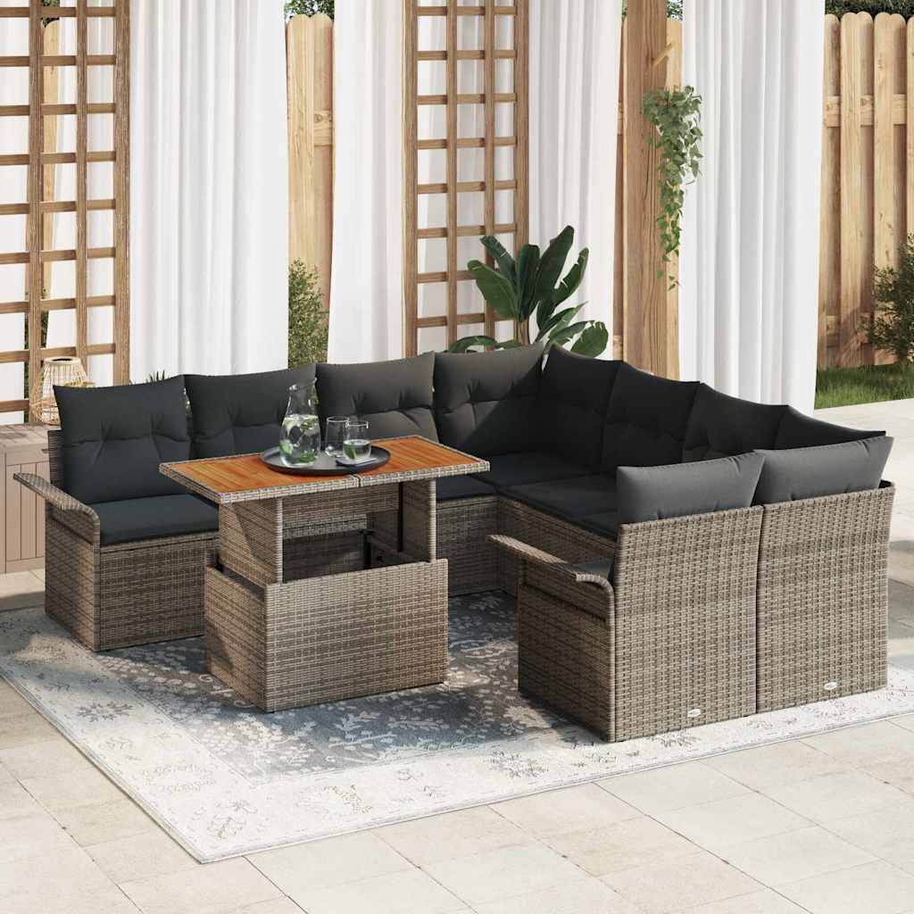 Garten-Sofa-Set 9 stk. Grau Poly Rattan