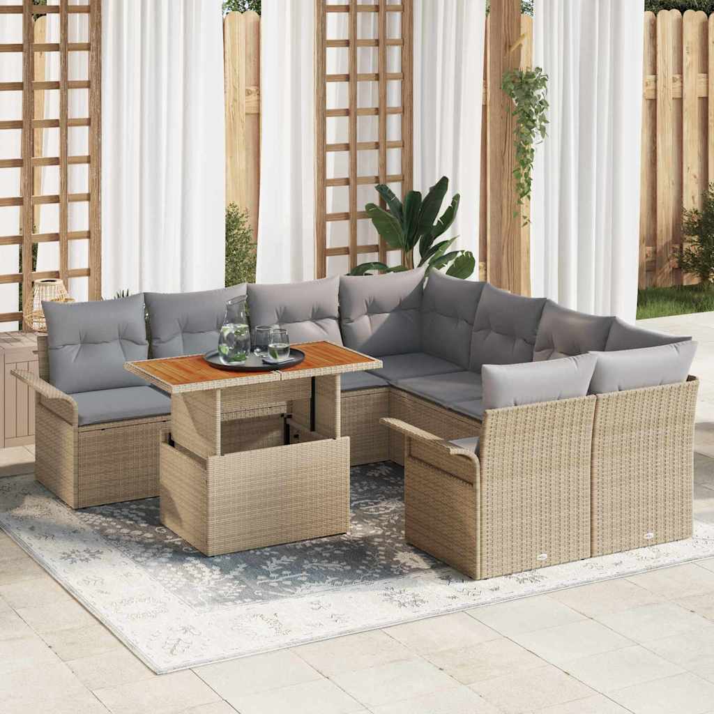 Garten-Sofa-Set 9 stk. Beige Poly Rattan