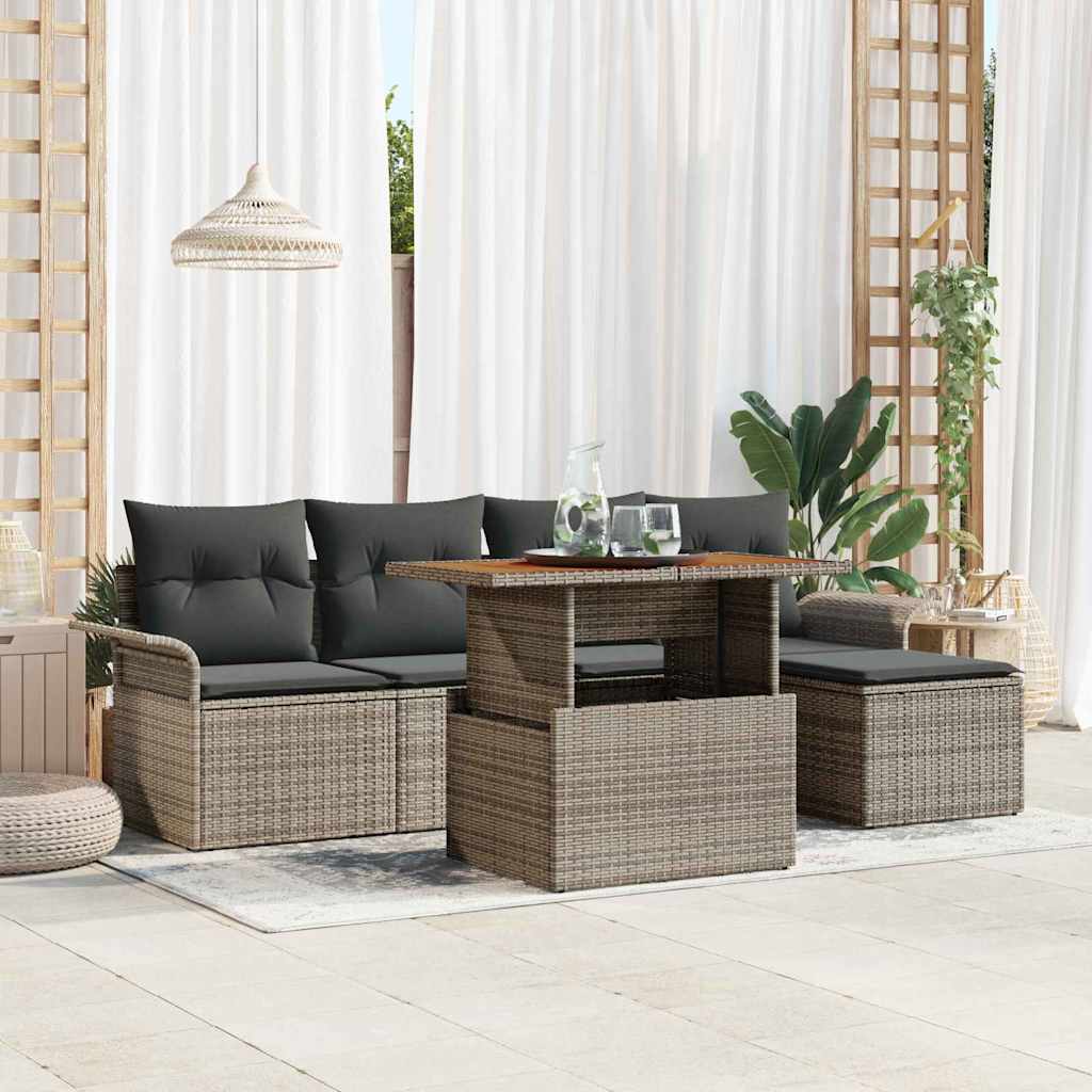 Garten-Sofa-Set 6 stk. Grau Poly Rattan
