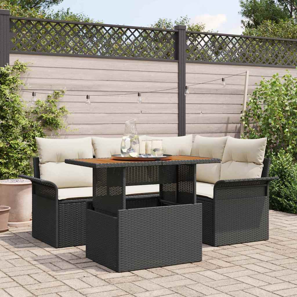 Garten-Sofa-Set 5 stk. Schwarz Poly Rattan