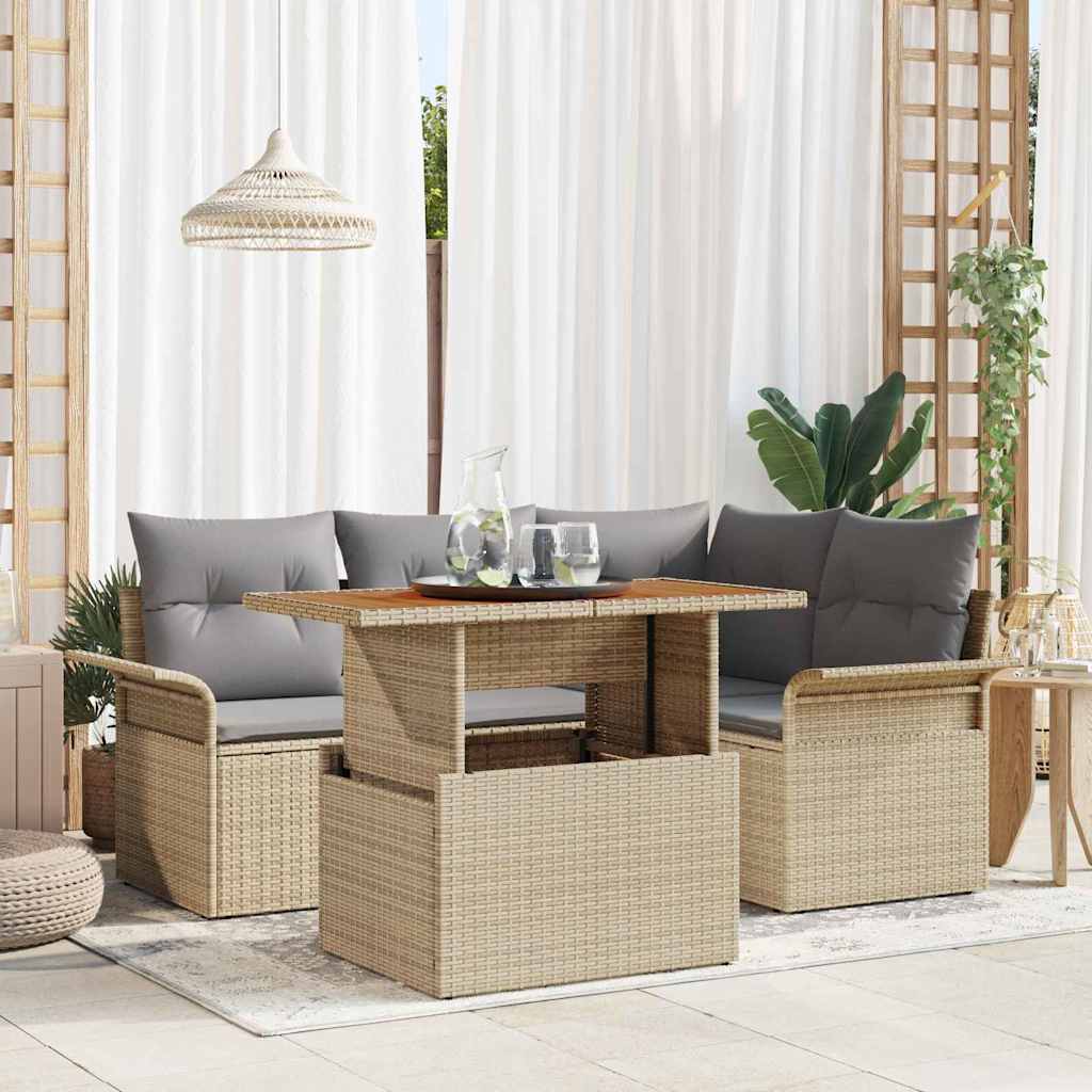 Garten-Sofa-Set 5 stk. Beige Poly Rattan