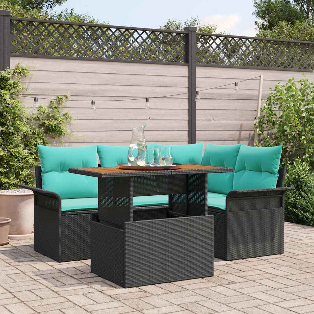 Garten-Sofa-Set 5 stk. Schwarz Poly Rattan