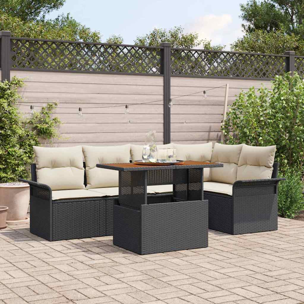 Garten-Sofa-Set 6 stk. Schwarz Poly Rattan