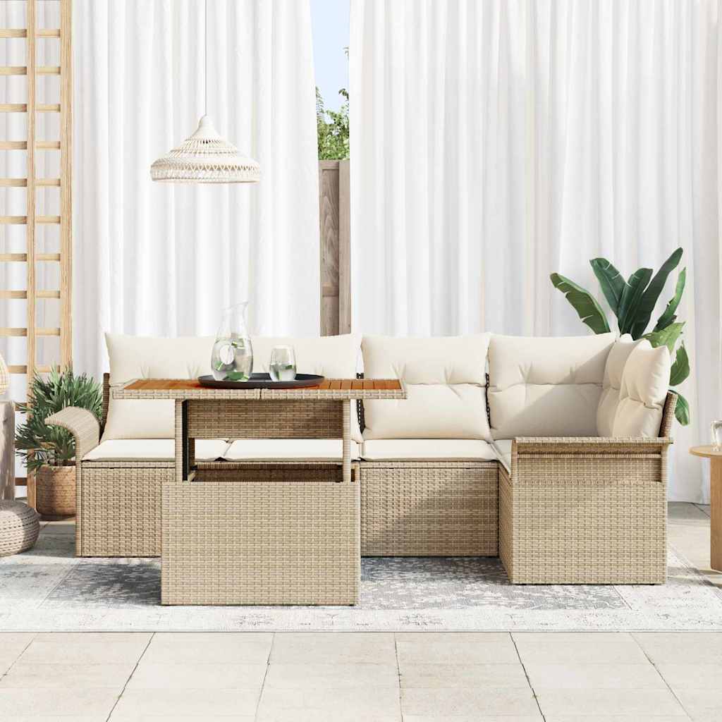 Garten-Sofa-Set 6 stk. Beige Poly Rattan
