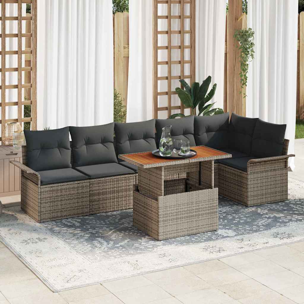Garten-Sofa-Set 7 stk. Grau Poly Rattan