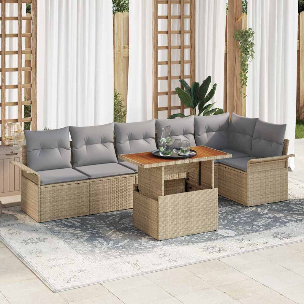 Garten-Sofa-Set 7 stk. Beige Poly Rattan